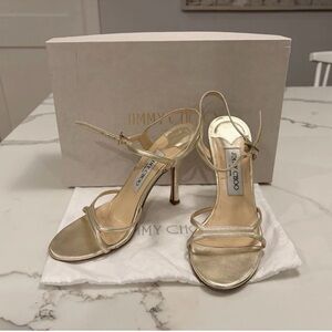 🔥 Jimmy Choo Metz 100 gold liquid metal leather sandal 36 (sz 5.5)